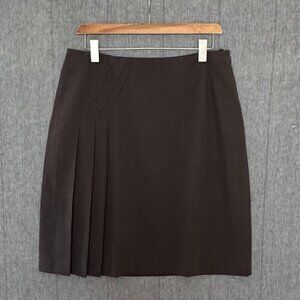 Genny 100% Cotton Brown Knee Length Asymmetric Pleated Pencil Skirt Size 8
